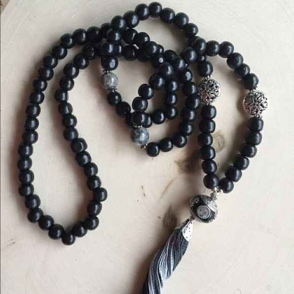 Black‎ Handmade Wood Mala 108 Beads - Picture 1 of 8